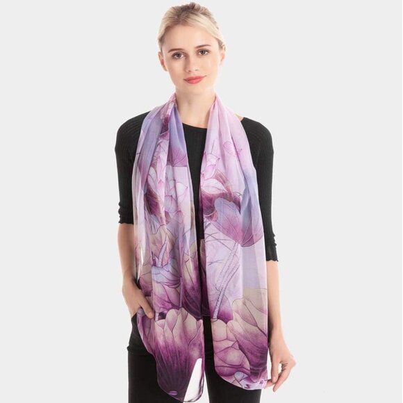 Floral-Print-Scarf for Womens - Classic-Chiffon-Wrap-Shawl Long Lightweight Suns - Picture 7 of 7